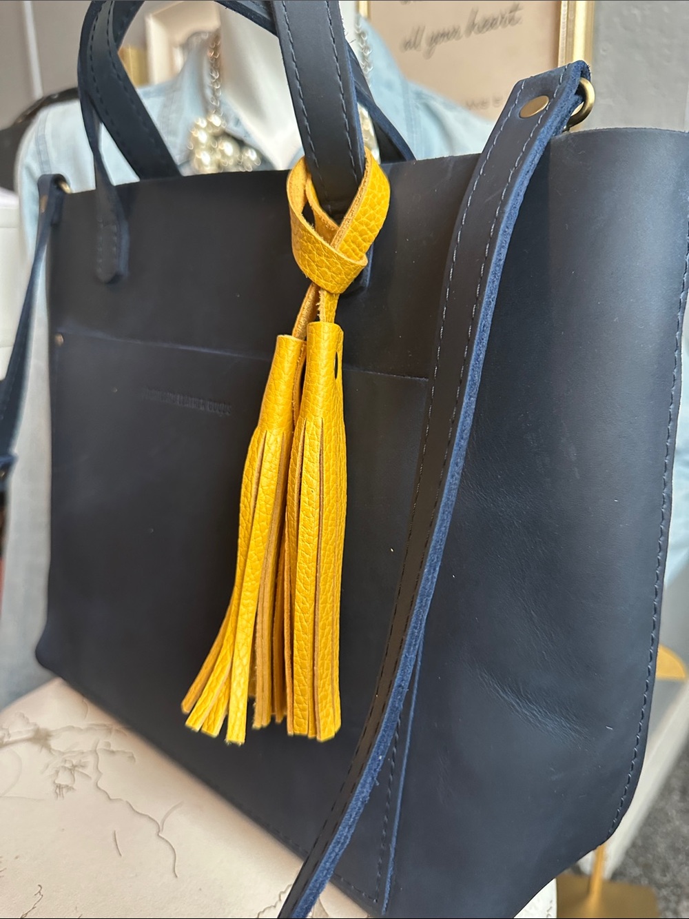 ☀️New PLG Medium Deep Waters 💙💛 crossbody tote, sunshine, Total eclipse - Picture 7 of 14